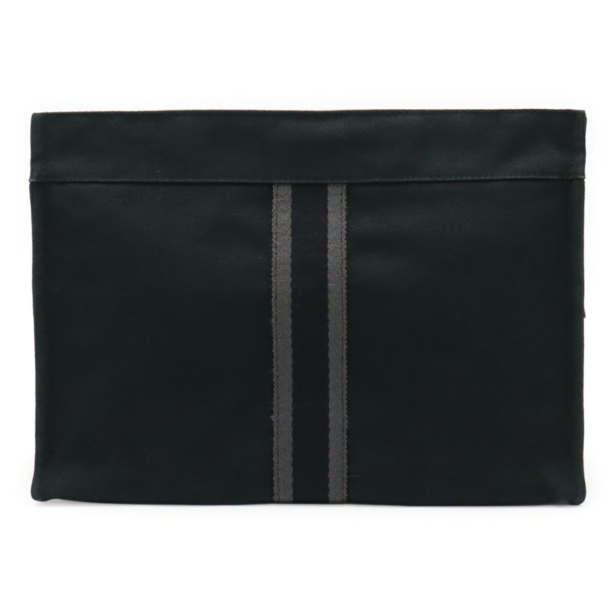 Hermes Black Gray Canvas Leather Clutch Bag (Pre-Owned)