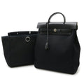 Hermes Her Bag Black Toile Officier Leather Backpack Handbag (Pre-Owned)