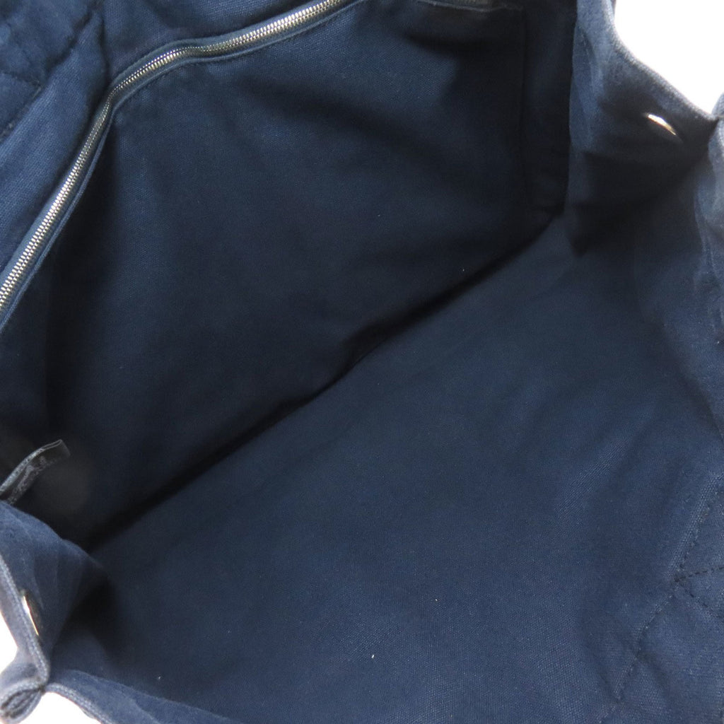 Hermes Black Navy Canvas Handbag (Pre-Owned)