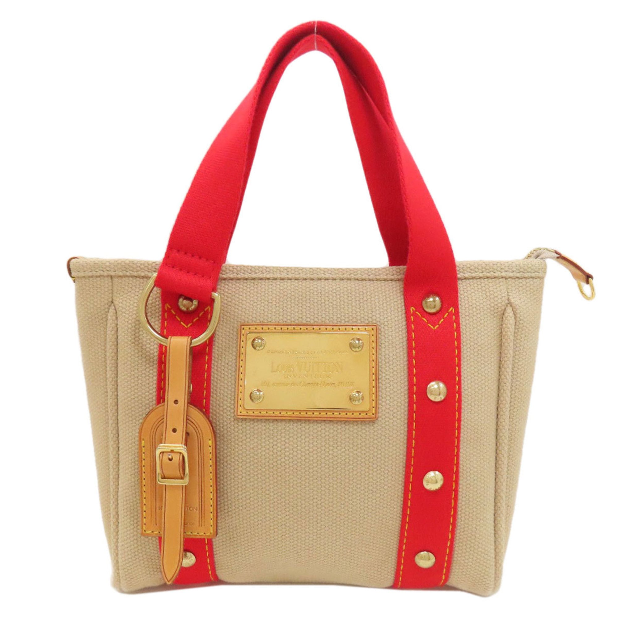 Louis Vuitton Beige Red Color Canvas Handbag (Pre-Owned)