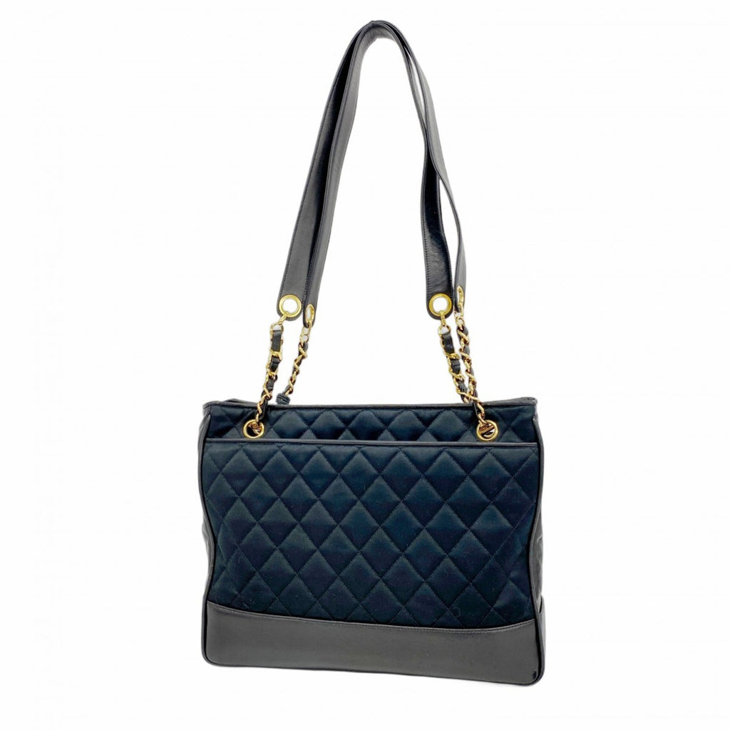 Chanel Black Leather Satin Tote Bag (Pre-Owned)