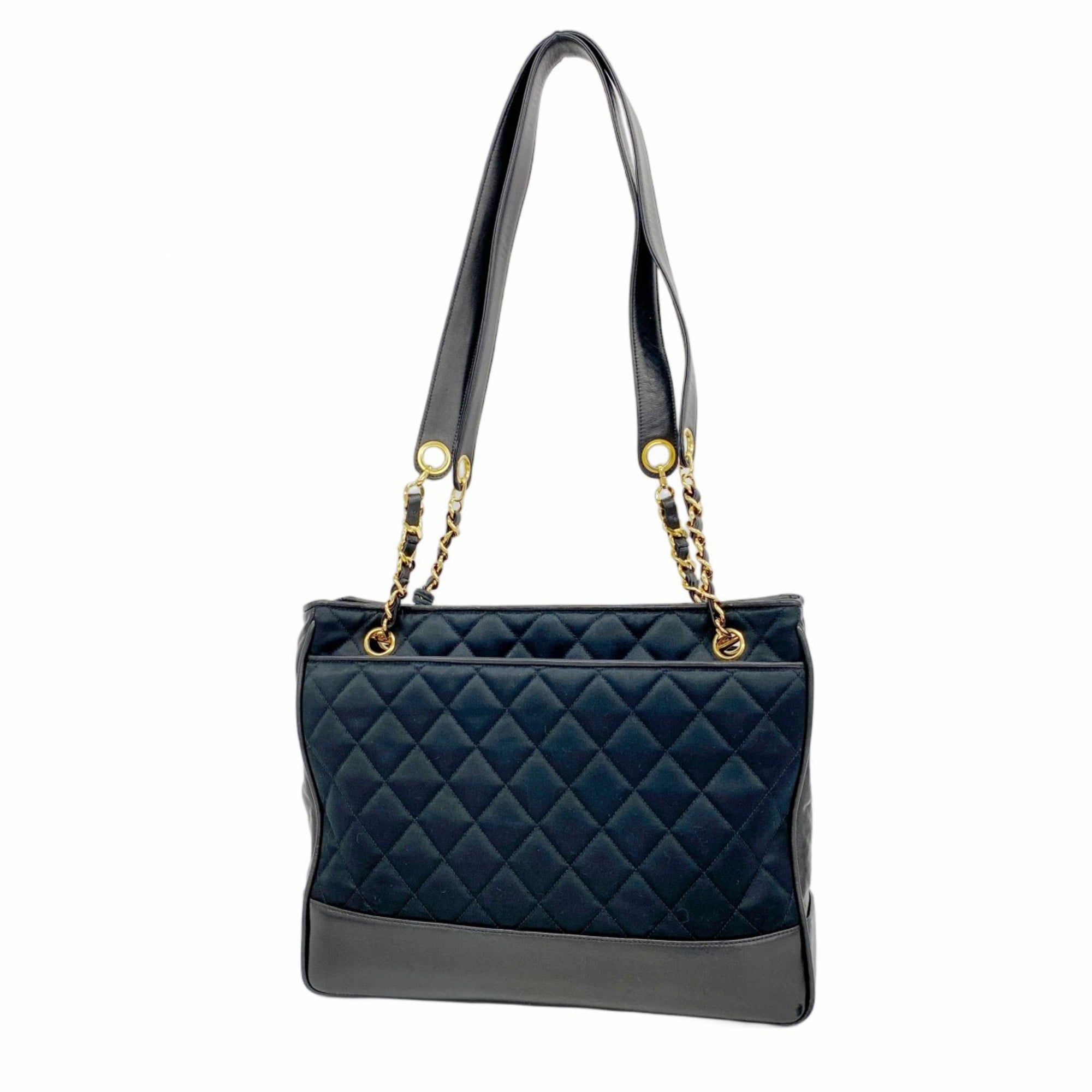Chanel Black Leather Satin Tote Bag (Pre-Owned)