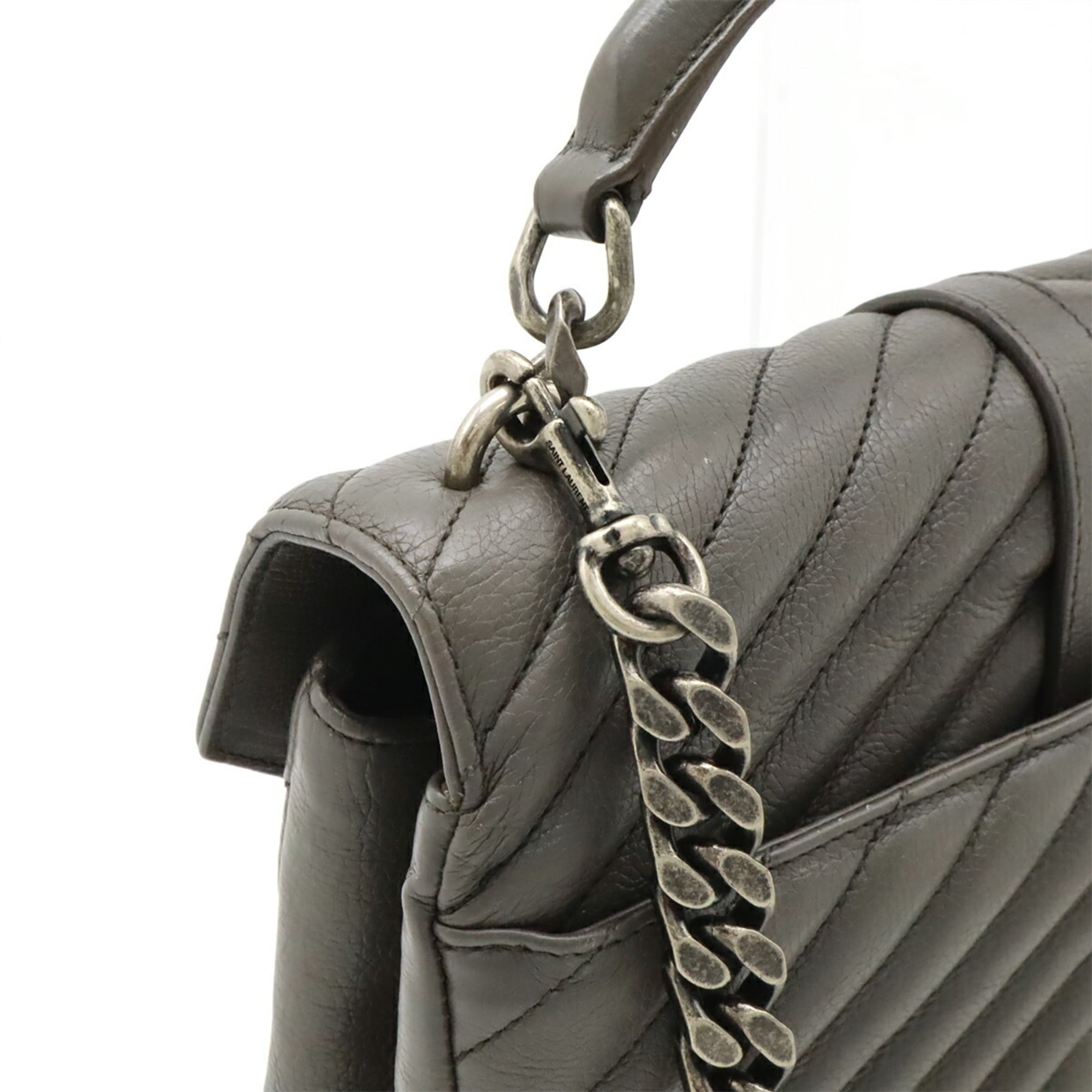Yves Saint Laurent Gray Leather Handbag Shoulder Bag (Pre-Owned)