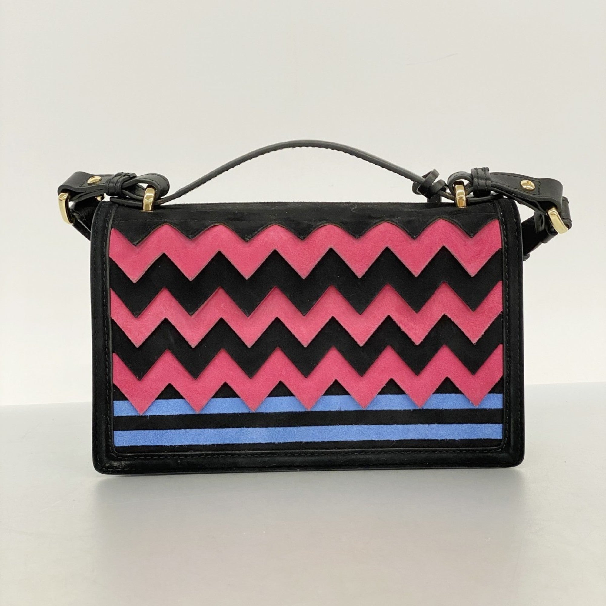 Salvatore Ferragamo Black Blue Pink Suede Handbag (Pre-Owned)