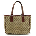 Gucci Beige Bordeaux Khaki Canvas Leather Shoulder Bag Tote Bag (Pre-Owned)