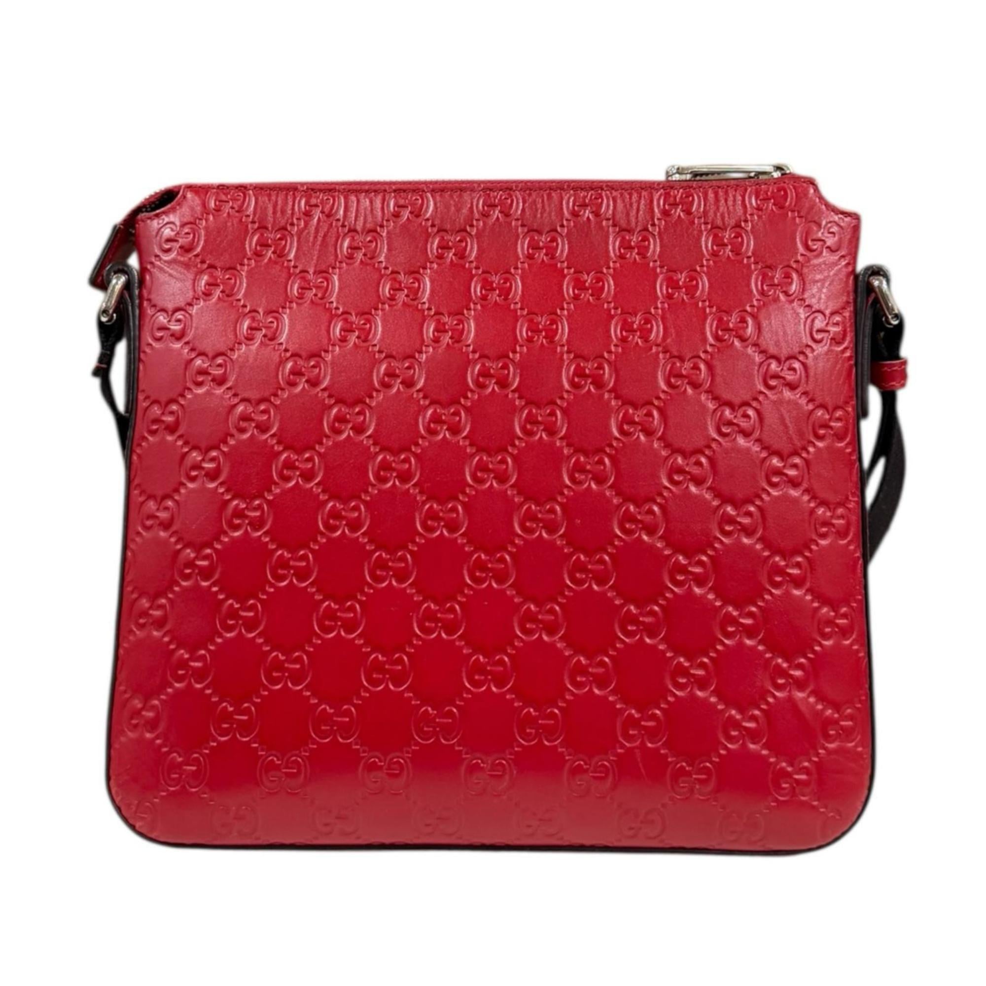 Gucci Red Color Leather Messenger Bag Shoulder Bag (Pre-Owned)