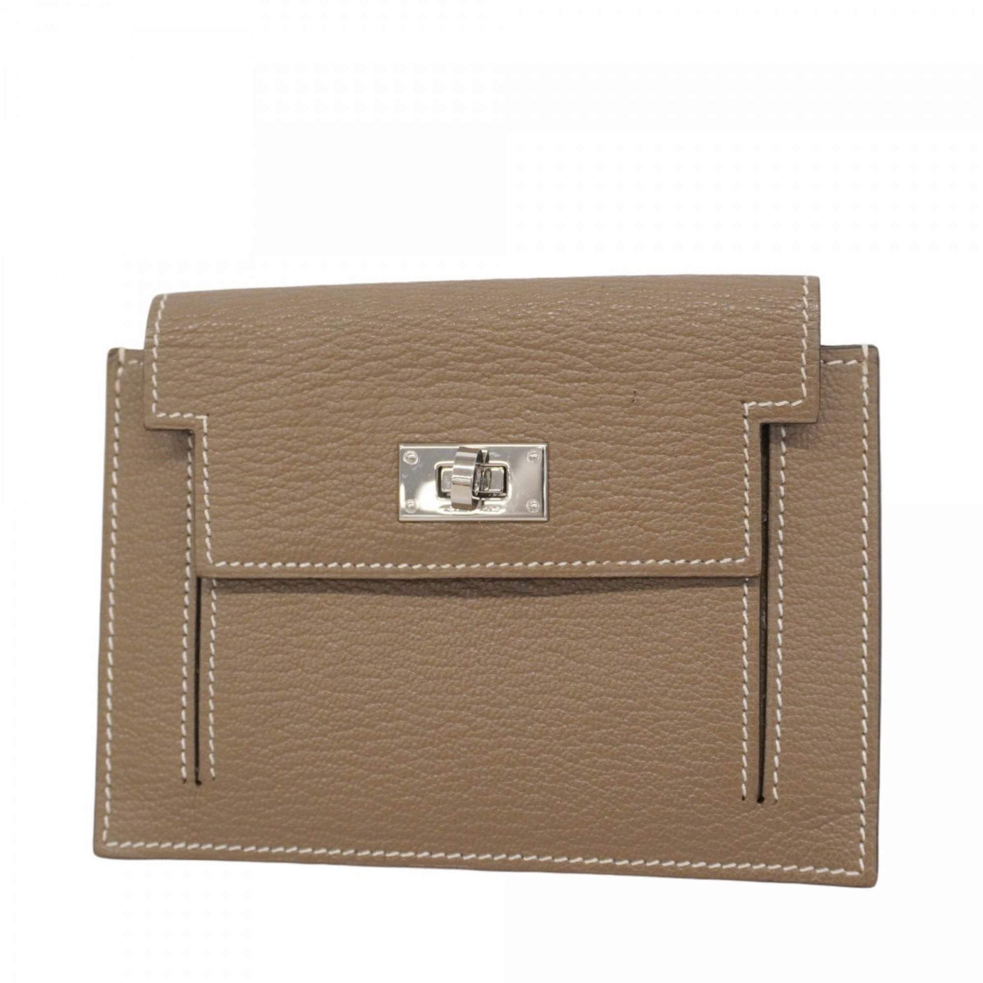 Hermes Etoupe Gray Chevre Myzore Leather Coin Purse/Coin Case (Pre-Owned)