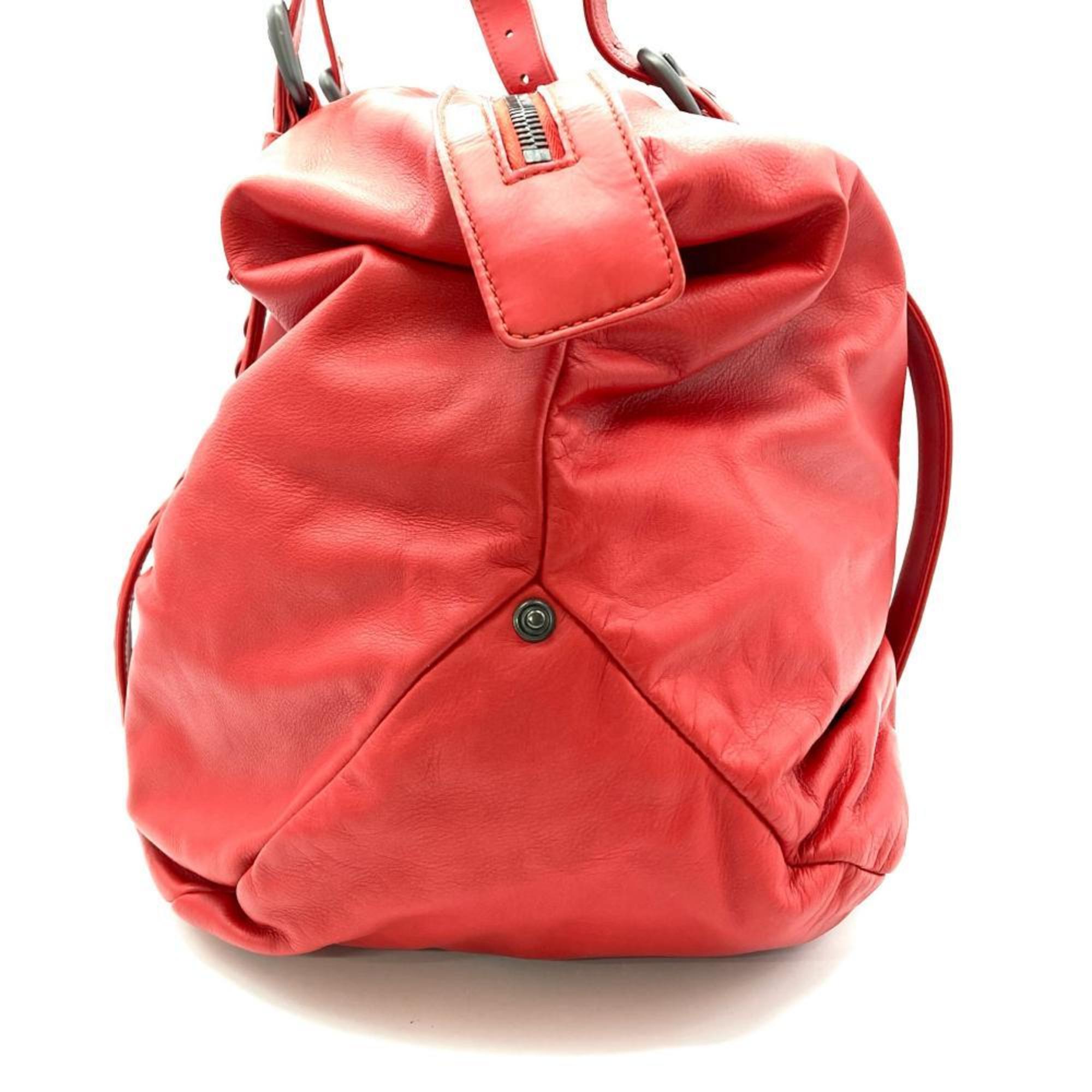 Bottega Veneta Red Color Leather Boston Bag (Pre-Owned)