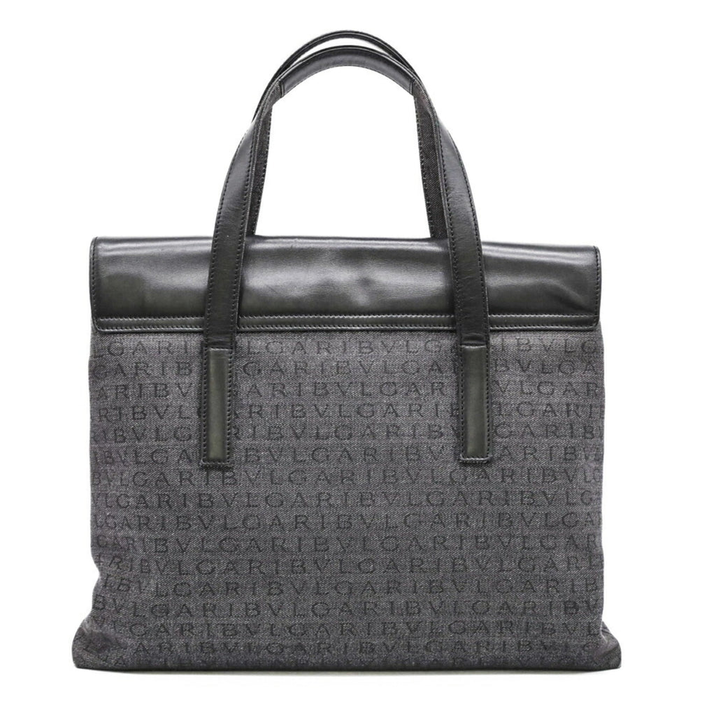 Bvlgari Black Gray Canvas Leather Handbag (Pre-Owned)