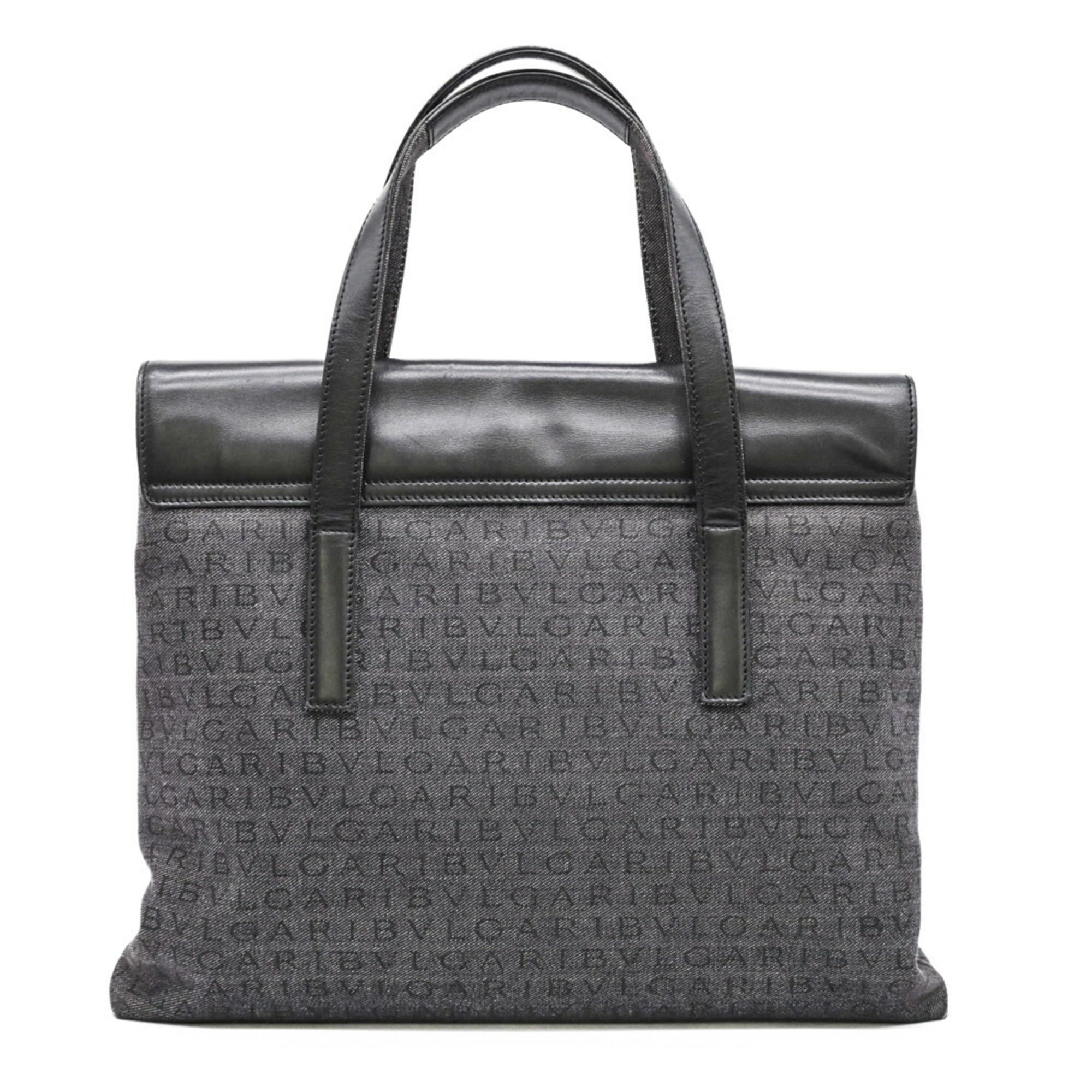 Bvlgari Black Gray Canvas Leather Handbag (Pre-Owned)