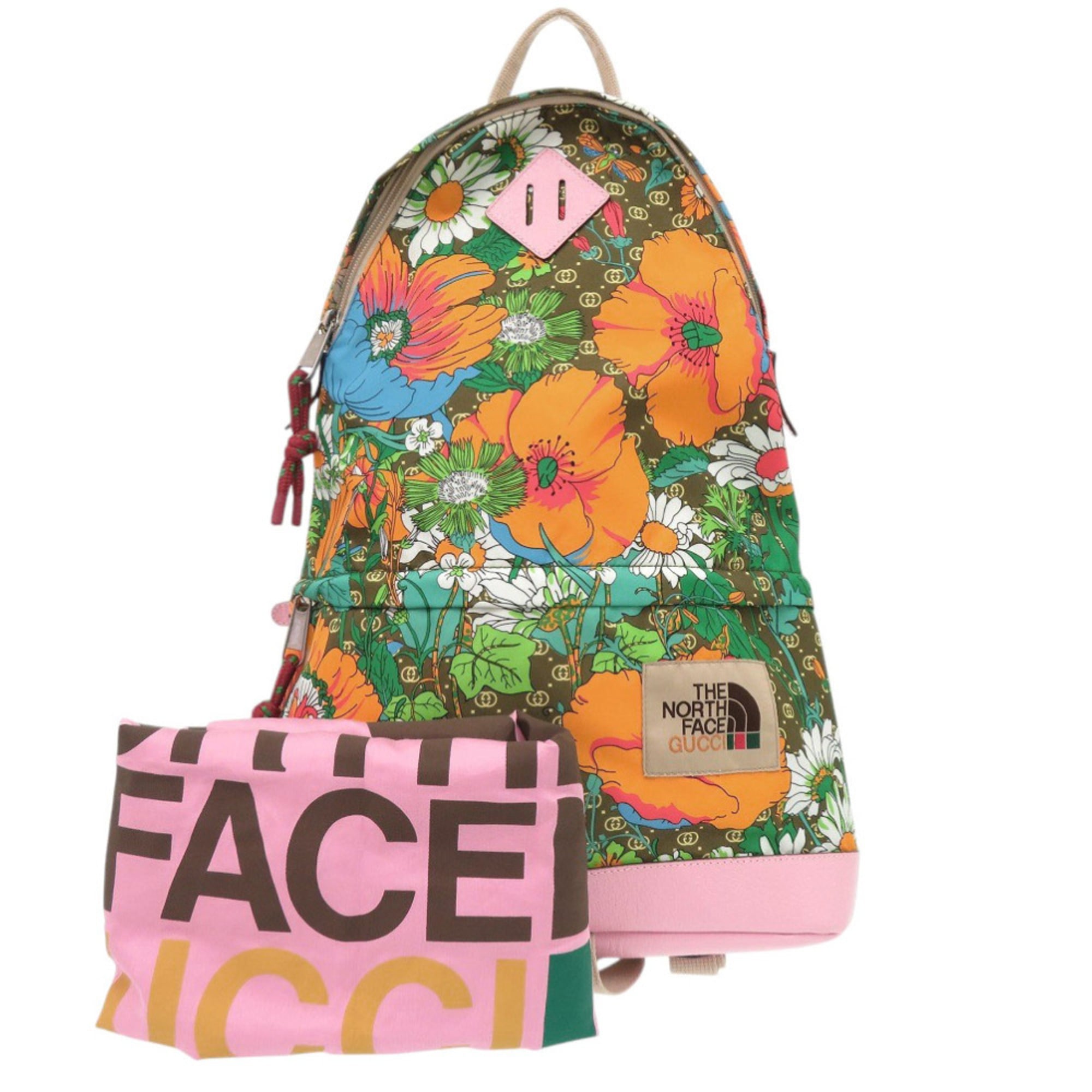 Gucci Multi-Color Pink Nylon Leather Backpack (Pre-Owned)