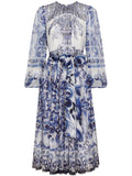 Dolce Gabbana Majolica Print Silk Midi Dress — White/ Blue/ Red — Size XS — Front View