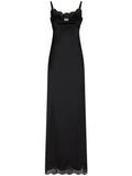 Dolce Gabbana Lace Trimmed Satin Gown — Black/ Red/ Silver — Size XS — Front View