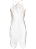 Cult Gaia Mara Halterneck Fringed Minidress — White/ Silver — Size XS — Front View
