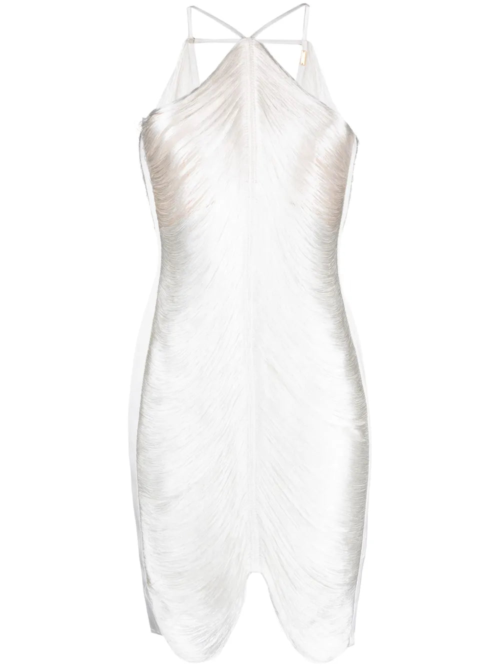 Cult Gaia Mara Halterneck Fringed Minidress — White/ Silver — Size XS — Front View