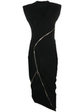 Genny Zip Up Asymmetric Midi Dress — Black — Size XS — Front View
