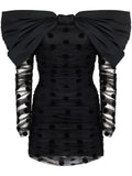 Nina Ricci Oversized Bow Neckline Tulle Dress — Black — Size S — Front View