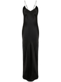 Nili Lotan Cami Silk Satin Gown — Black/ Tan — Size XS — Front View