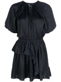 Zadigvoltaire Romina Puff Sleeve Ruched Mini Dress — Blue/ Red — Size XS — Front View