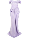 Ana Radu Off Shoulder Satin Maxi Dress — Red/ Purple — Size S — Front View