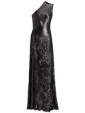 Ralph Lauren Collection Hadlea Foiled Finish Ruched Dress — Black — Size XS — Front View