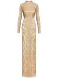 Oscar De La Renta Sequinned Wave Tulle Gown — Gold — Size M — Front View