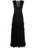 Ana Radu Sleeveless Ruched Maxi Dress — Black/ Red — Size XS — Front View