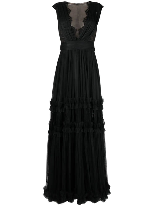 Ana Radu Sleeveless Ruched Maxi Dress — Black/ Red — Size XS — Front View