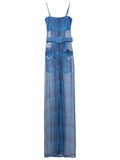 Amir Slama Sheer Finish Belted Waist Maxi Dress — Blue — Size M — Front View