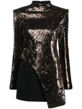 Genny Sequin Embellished Layered Minidress — Black/ Red — Size XS — Front View