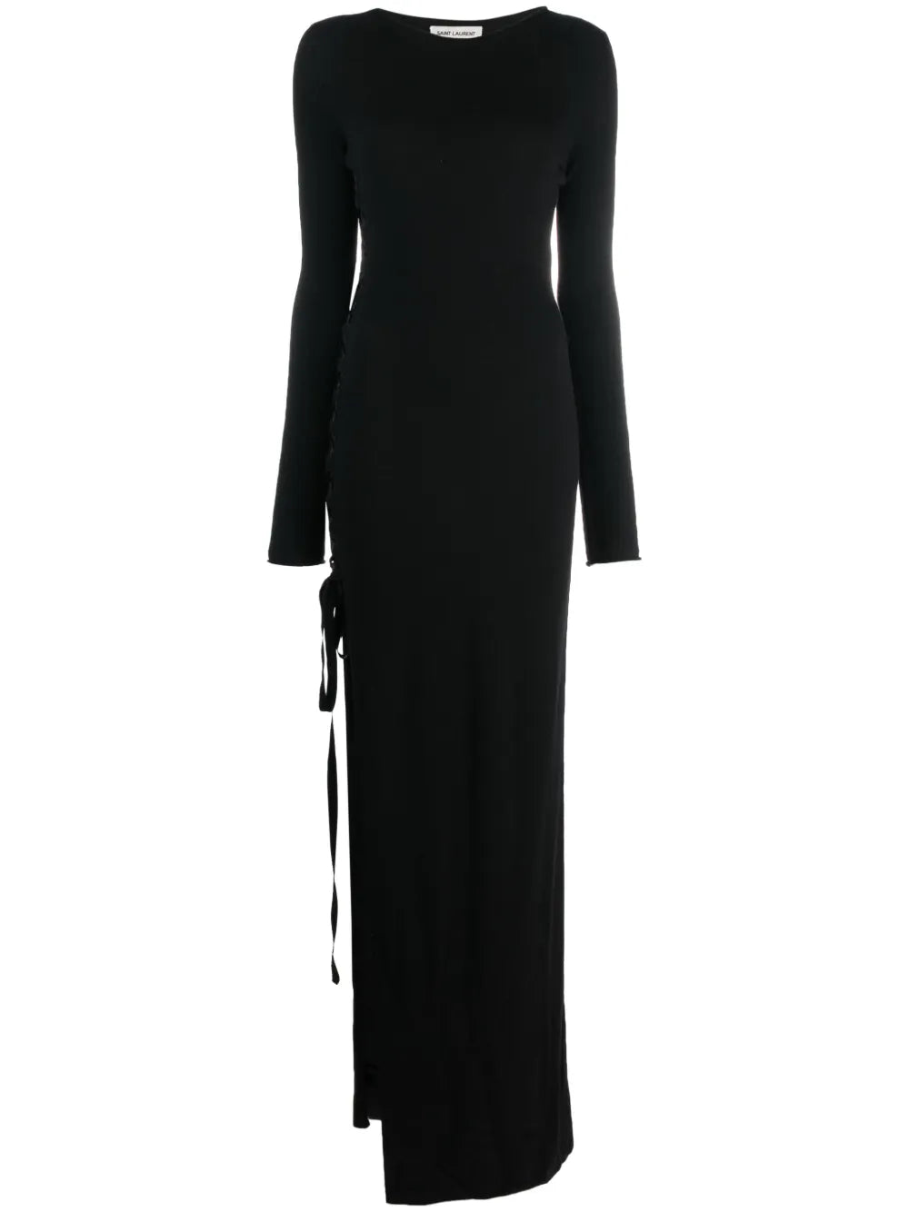 Saint Laurent Side Slit Wool Maxi Dress — Black — Size XS — Front View