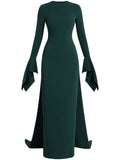 Solace London Blake Flared Cuffs Gown — Red/ Green — Size XS — Front View