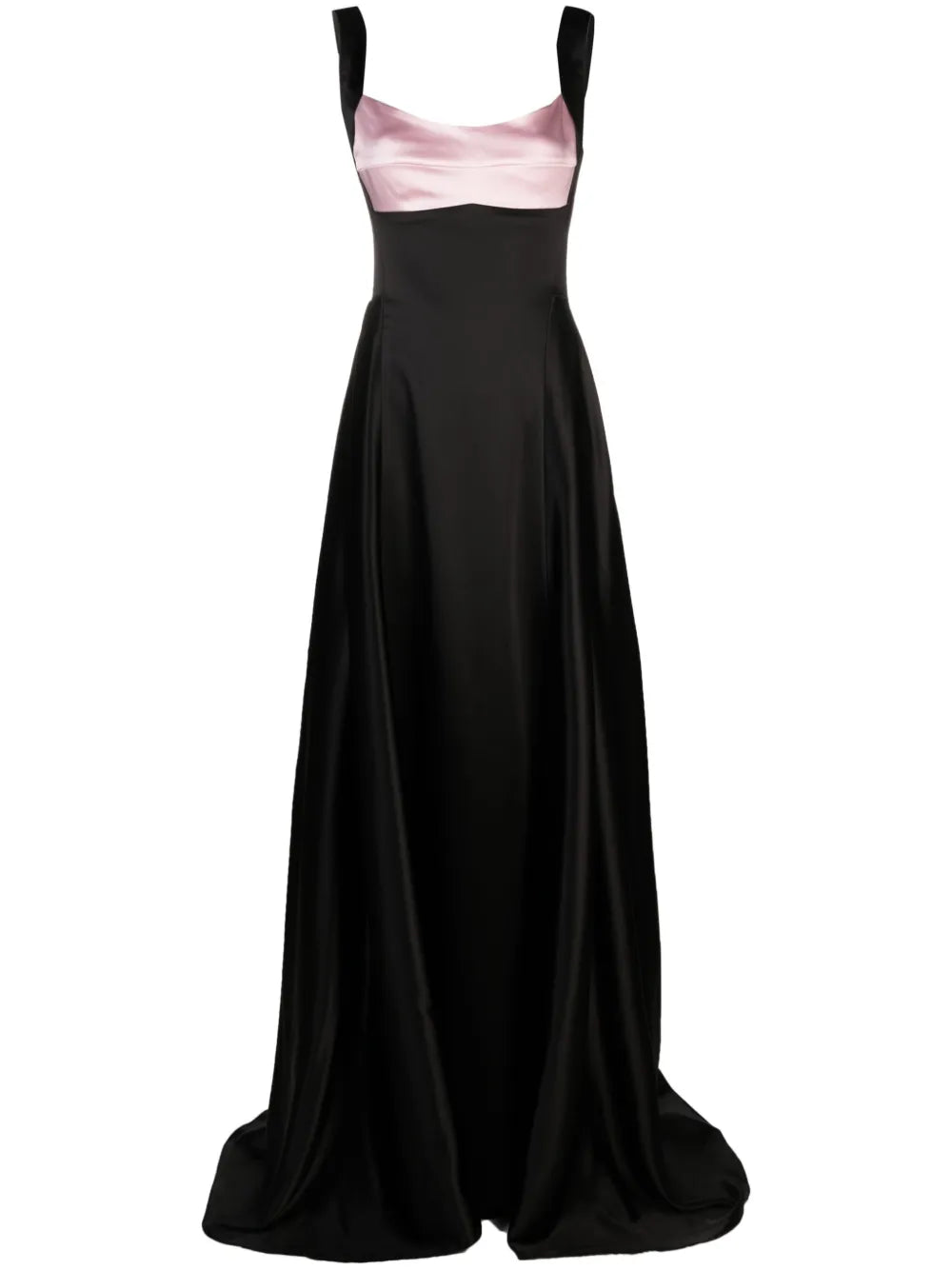 Atu Body Couture Colourblock Satin Gown — Black/ Pink — Size XS — Front View