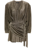 Balenciaga Draped Glittered Mini Dress — Black/ Red/ Gold — Size XS — Front View