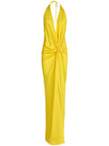 Silvia Tcherassi Torgiano Knot Detail Gown — Red/ Yellow — Size M — Front View
