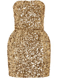 Dolce Gabbana Sequin Embellished Strapless Minidress — Red/ Gold — Size XS — Front View