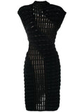 Genny Iconic Panelled Yarn Midi Dress — Black/ Red — Size XS — Front View