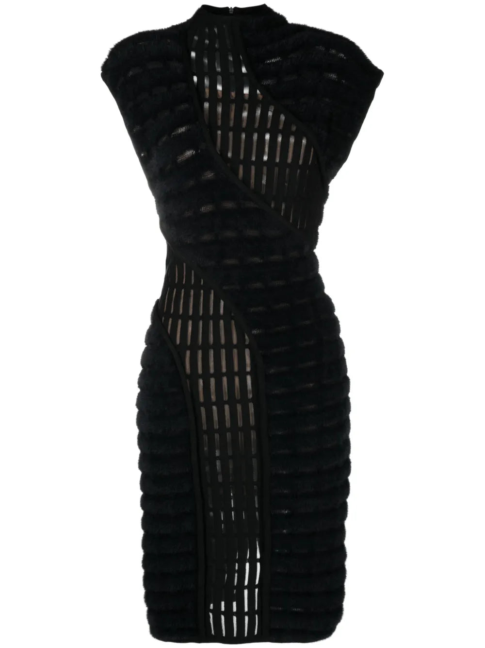 Genny Iconic Panelled Yarn Midi Dress — Black/ Red — Size XS — Front View