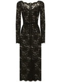 Dolce Gabbana Semi Sheer Lace Midi Dress — Black/ Red — Size S — Front View