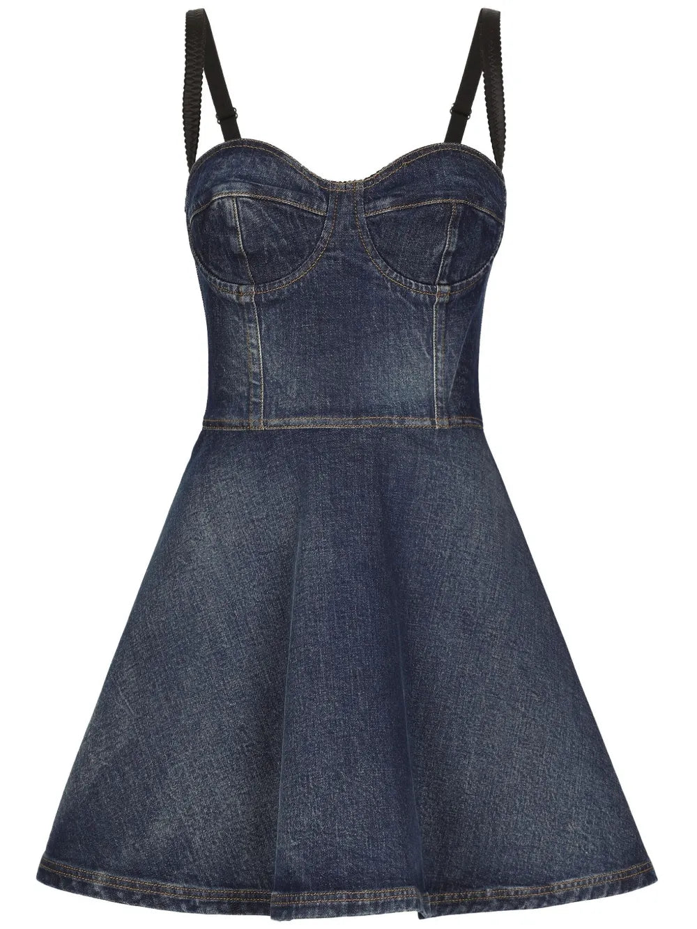 Dolce Gabbana Sweetheart Neck Denim Minidress — Blue/ Navy/ Red — Size XS — Front View