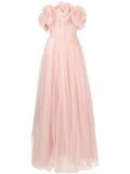 Ana Radu Rose Applique Tulle Gown Dress — Red/ Pink — Size S — Front View