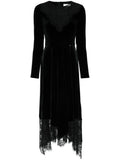 Nissa Floral Lace Velvet Midi Dress — Black/ Red/ Silver — Size XL — Front View
