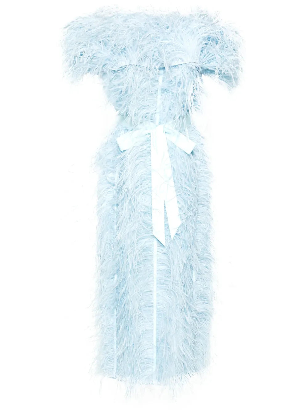Huishan Zhang Angelina Feather Trim Midi Dress — Blue — Size S — Front View