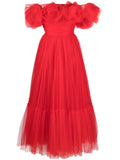 Ana Radu Floral Applique Tulle Midi Dress — Red — Size XS — Front View