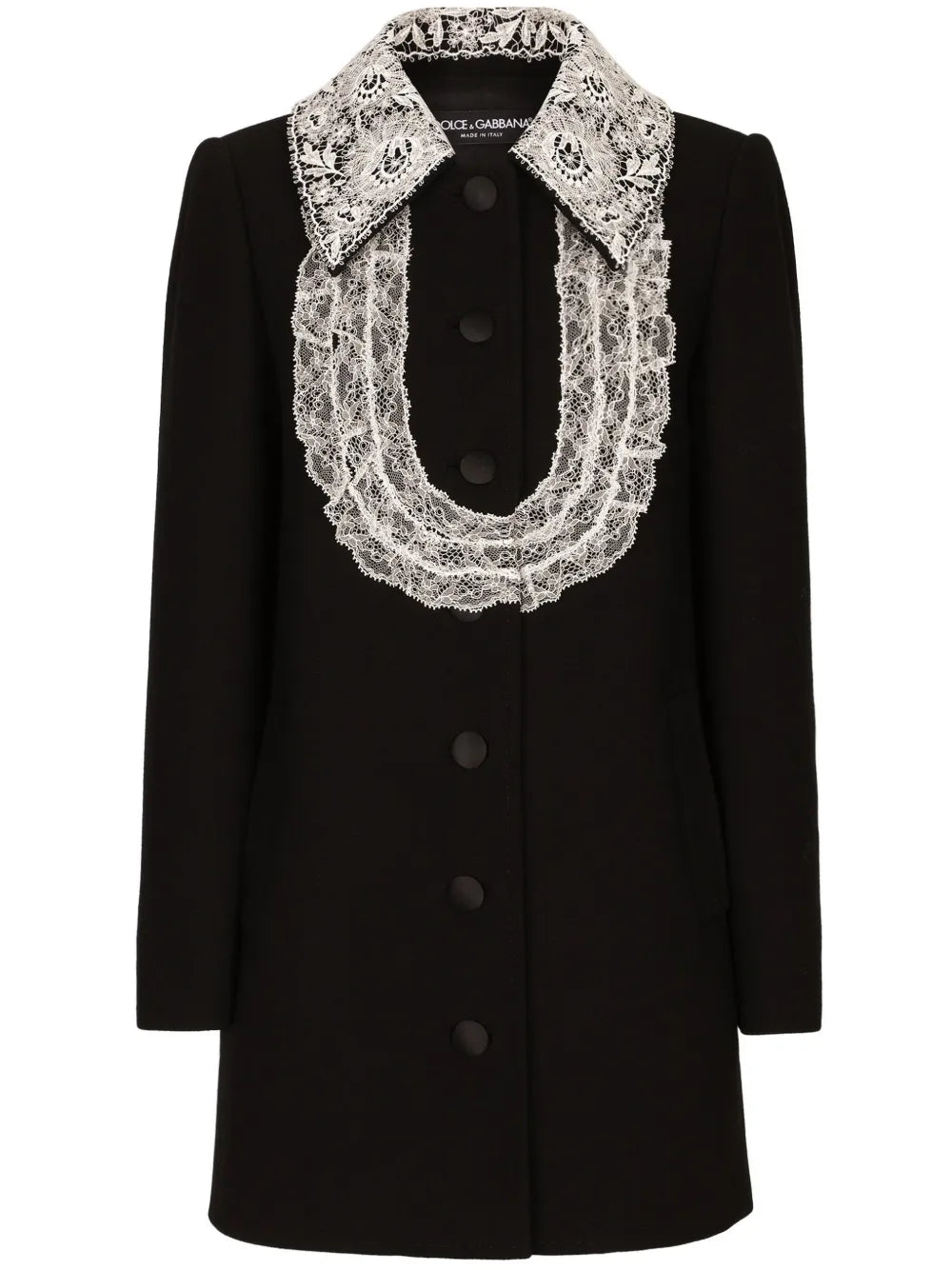 Dolce Gabbana Bib Collar Virgin Wool Blend Minidress — Black/ White — Size XS — Front View