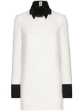Dolce Gabbana Bow Applique Virgin Wool Blend Minidress — Black/ White — Size S — Front View