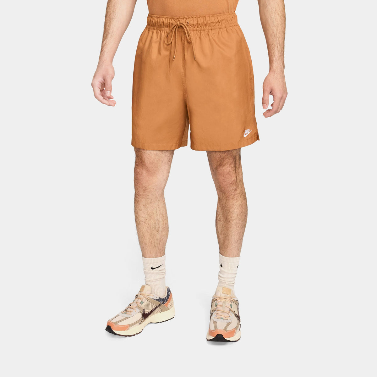Exclusive Club Woven Flow Mens Shorts (Orange/White) — S — Front View
