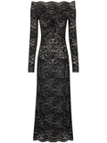 Rabanne Floral Lace Bardot Collar Dress — Black — Size XS — Front View