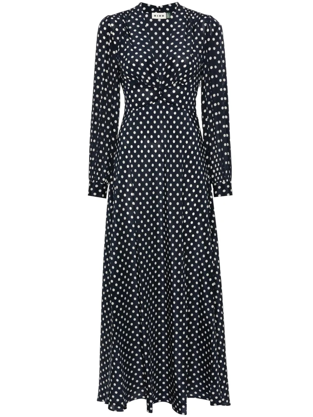 Rixo Emory Polka Dot Maxi Dress — White/ Blue/ Navy/ Red — Size XS — Front View
