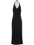 Prada Halterneck Sable Midi Dress — Black — Size S — Front View